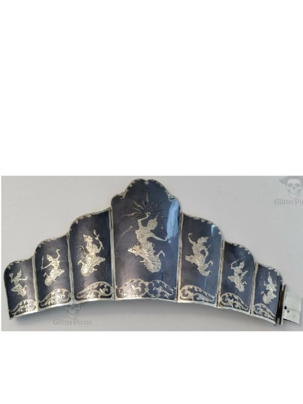 69.3g Ultra-Heavyweight Vintage Siam Niello Sterling Silver Scalloped Bracelet